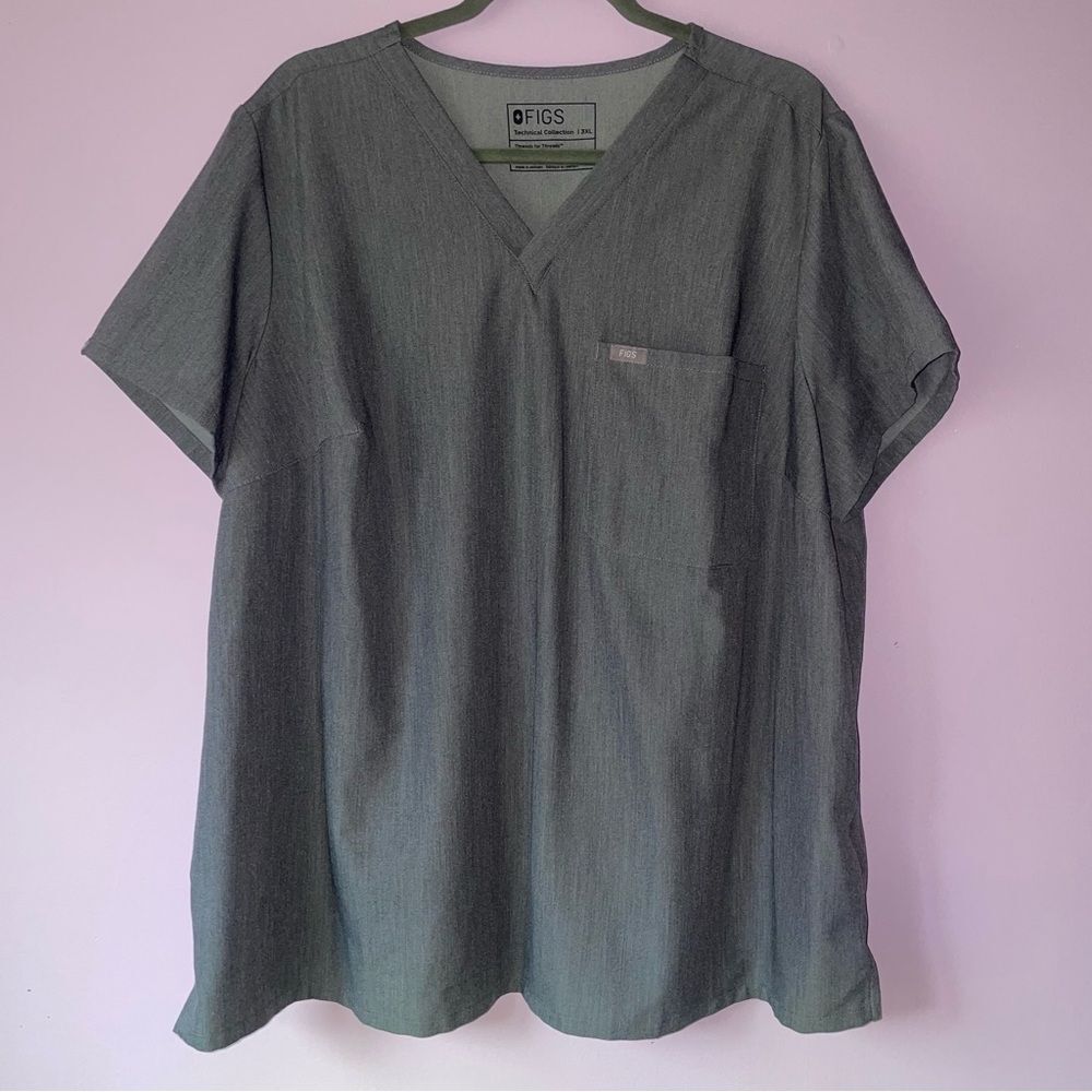 Figs 3X Gray V-Neck Shirt Short Sleeve Scrubs Lab Work Office